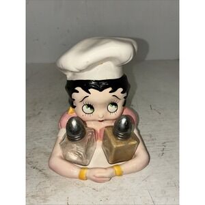 Betty Boop Salt And Pepper Shaker Holder 3-Piece Set 1995 Vandor Pelzman Chef